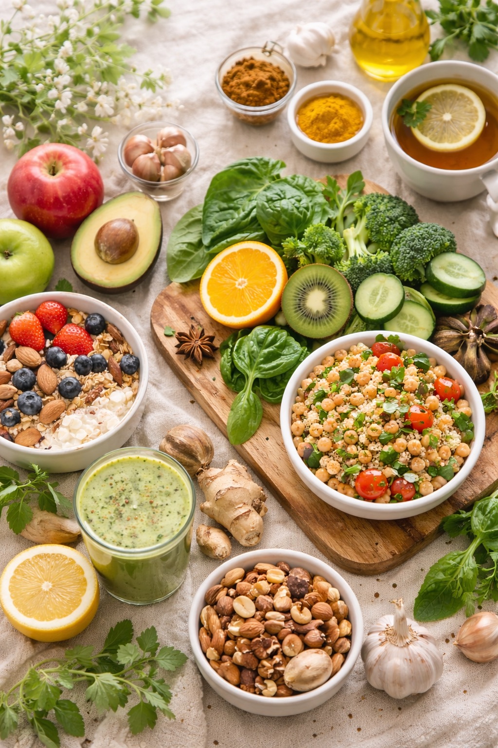 Bol de légumes et fruits frais, alimentation saine